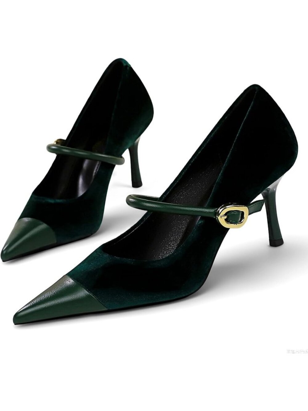 Women's Green Pointed Toe Heels Pumps Slip On Single Strap Wedding Evening Shoes - Picture 3 of 5